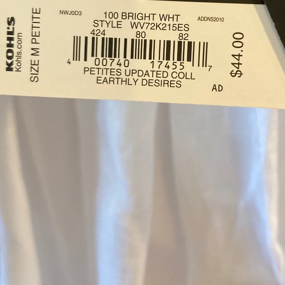 Simply Vera Vera Wang White Pintuck Flowy Tank Top Size MP